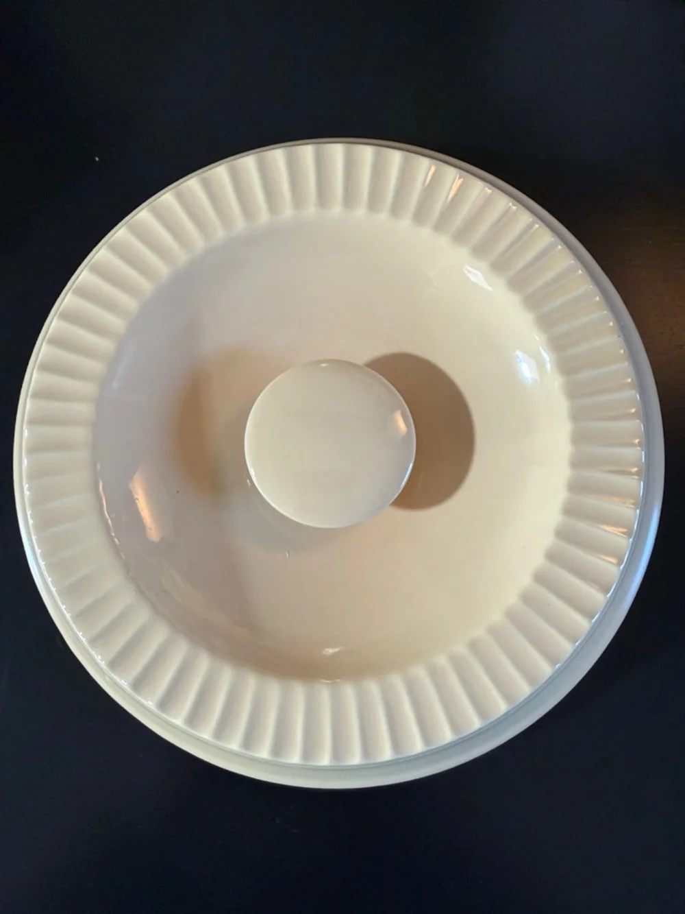 Vintage 1980’s Ceramic Covered Casserole - Cream with Purple Accent